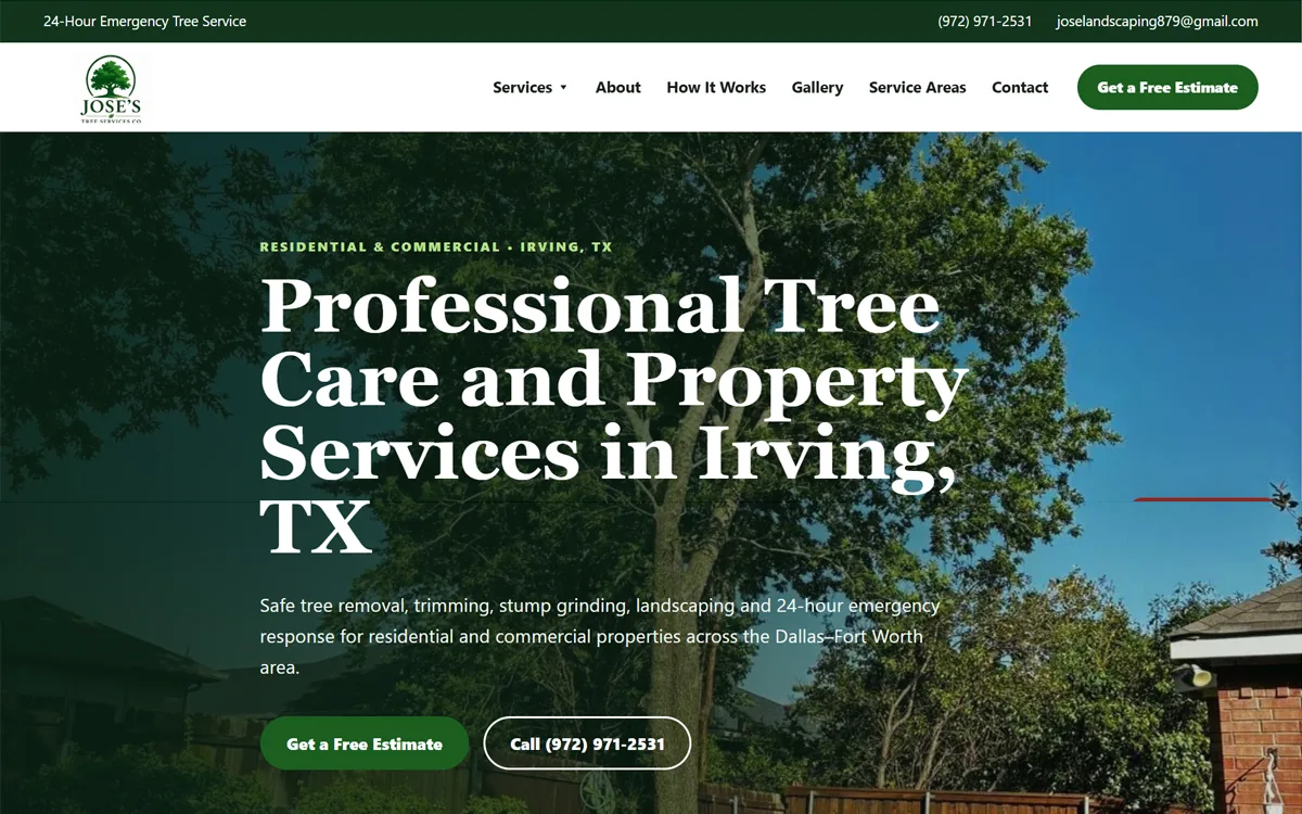 Captura del sitio web de Jose's Tree Services