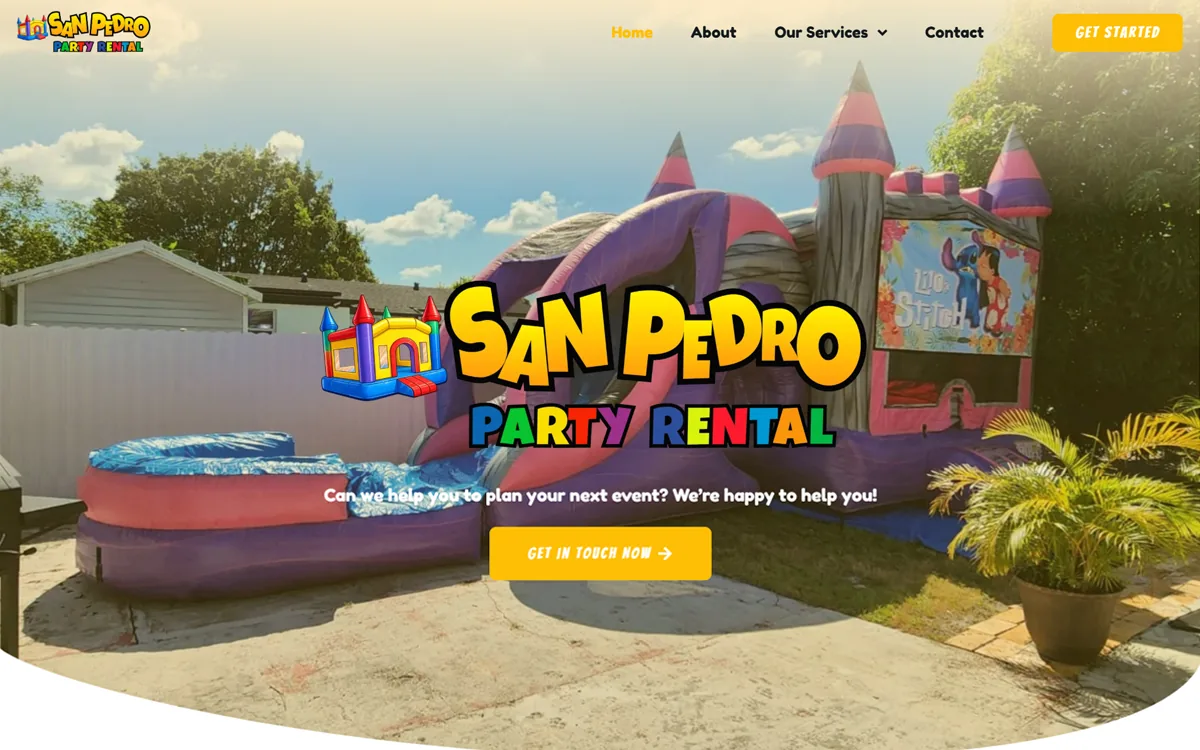 Captura del sitio web de San Pedro Party Rental